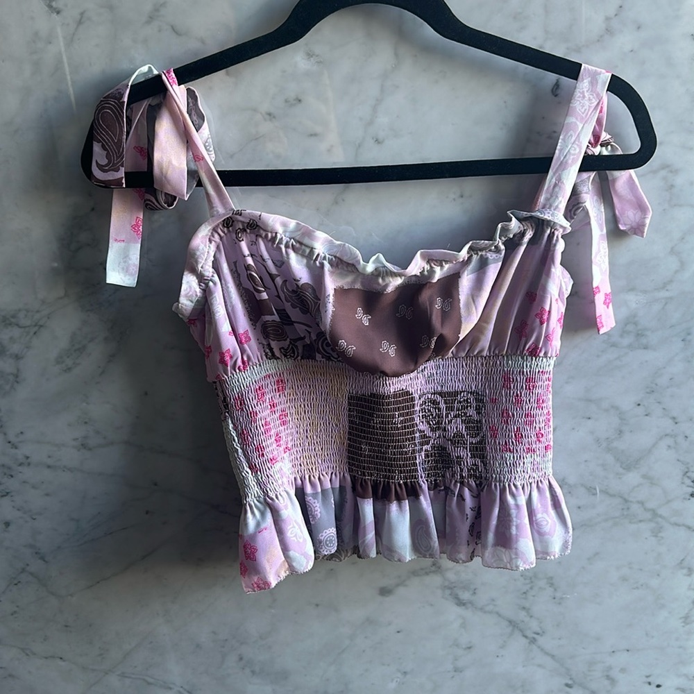 Aritzia paisley tie shoulder blouse